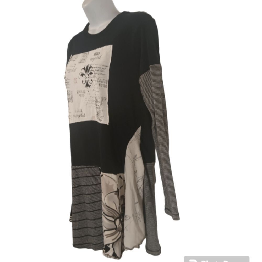 Super Recycled Upcycled Patchwork Black/White/Tan… - image 4